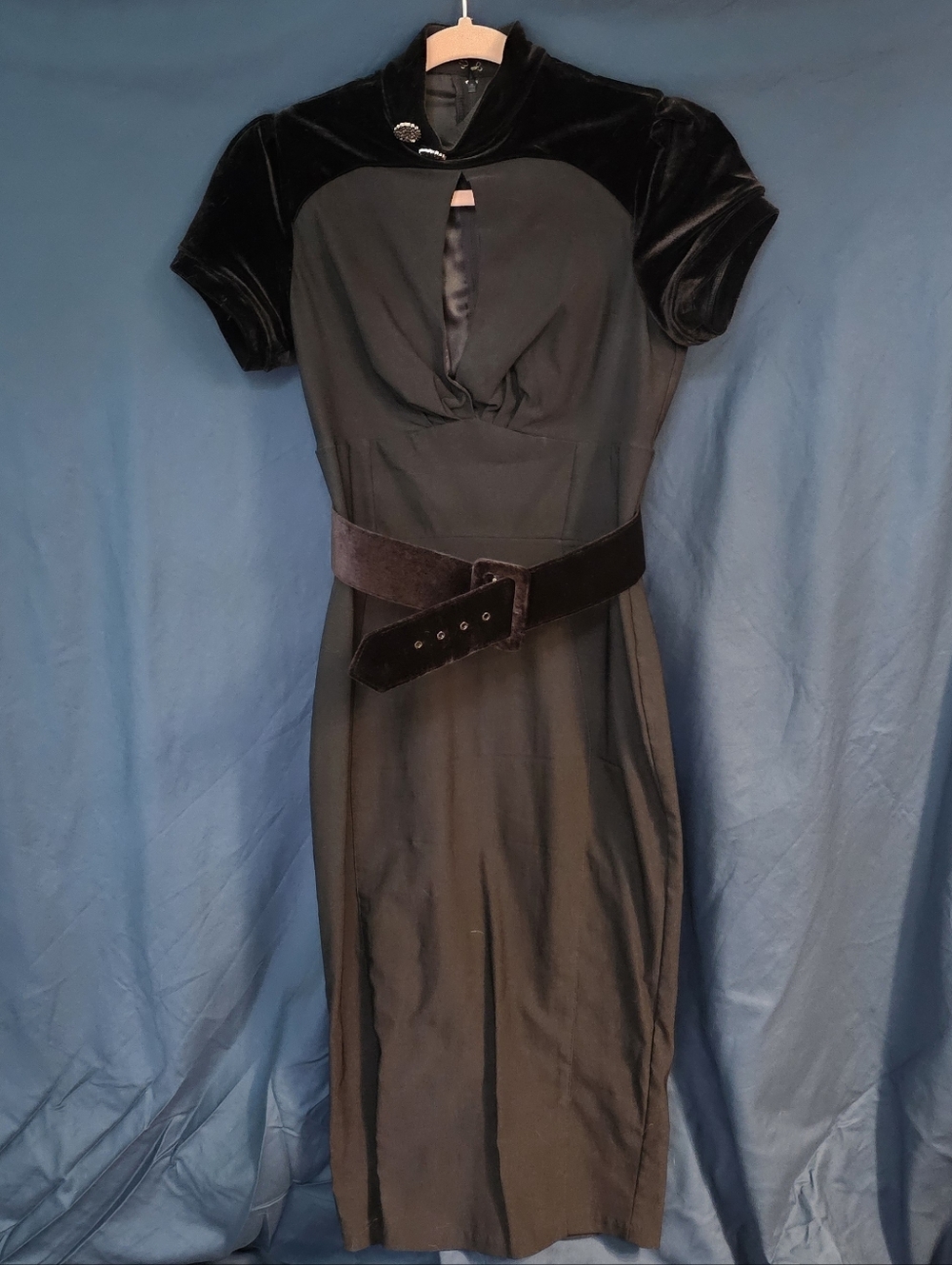Pinup Couture Black Velvet-Trim Midi Dress